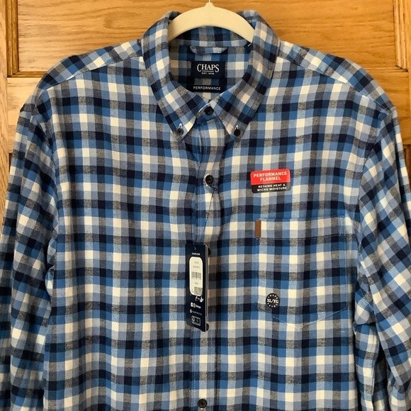 CHAPS Blue Plaid Flannel Button Down Shirt Size XL - Picture 4 of 16